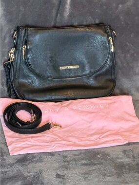 Poppy & Peonies Black Pebbled Leather Crossbody with Gold Hardware